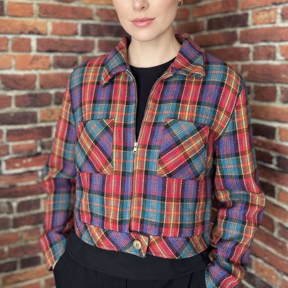 Colorful Plaid Women's Blazer - Picture 2 of 9